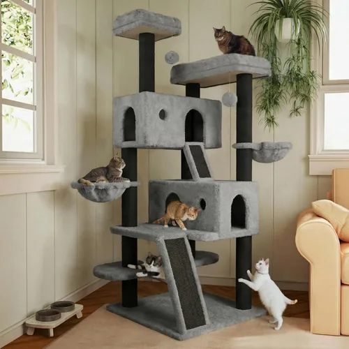 Miniatura 11 de MUTICOR Torre para Gatos Grande de Múltiples Niveles de 66 Pulgadas para Felinos Grandes de Interior/Perchas de Felpa Acogedoras/Condominio/Postes