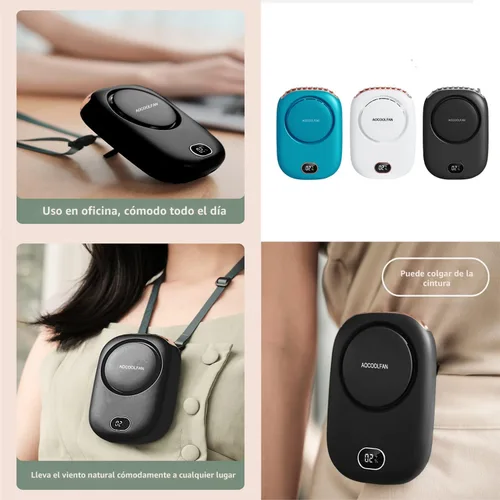 Miniatura 4 de AOCOOLFAN Ventilador de cuello portátil, mini ventilador de mano personal pequeño recargable por USB de 3 velocidades para niñas, niños y mujeres