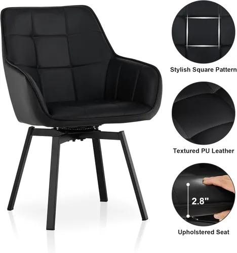 Miniatura 8 de TUKAILAi Juego de 2 sillas de comedor giratorias, sillas de comedor de piel sintética con brazos y patas de metal, sillas de cocina giratorias