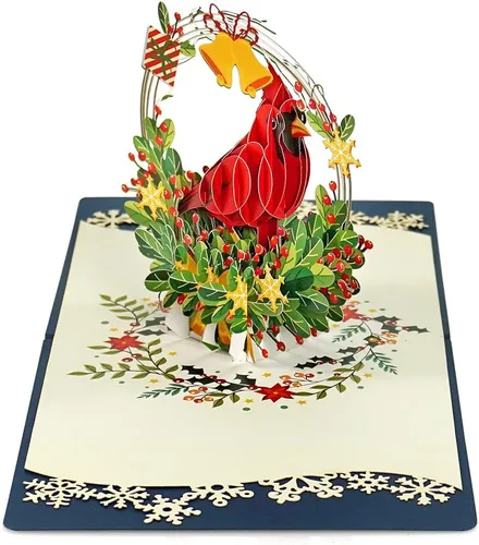 Miniatura 8 de CUTPOPUP - Tarjeta de felicitación con diseño de cardenal, Feliz Navidad, Navidad 3D, Año Nuevo, tarjeta de felicitación (cesta de cardenal)