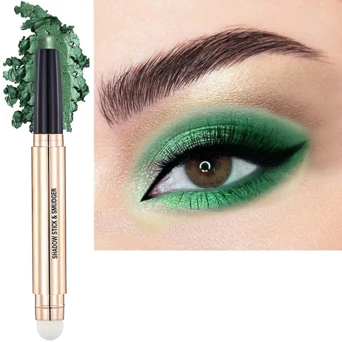 Lápiz delineador de ojos y sombra de ojos verde brillante, lápiz de sombra de ojos cremoso, brillante, suave, hipoalergénico, resistente al agua, de