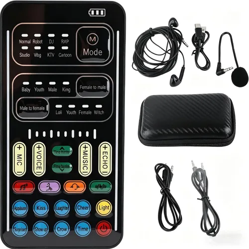 Juego de cambiadores de voz I9, tarjeta de sonido para transmisión en vivo, modulador de voz portátil, 8 efectos de voz, compatible con PC, Switch,