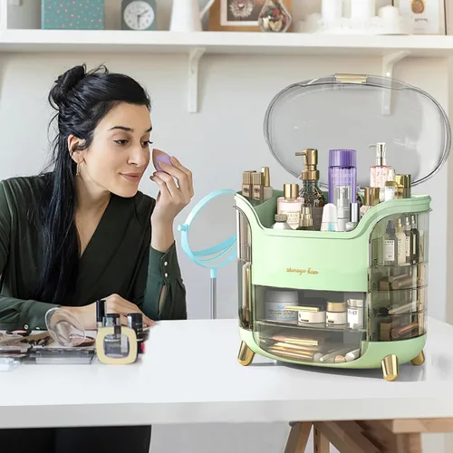 Miniatura 5 de Organizador de maquillaje y organizador de cuidado de la piel, caja organizadora de cosméticos para encimera con tapa y cajones, organizador