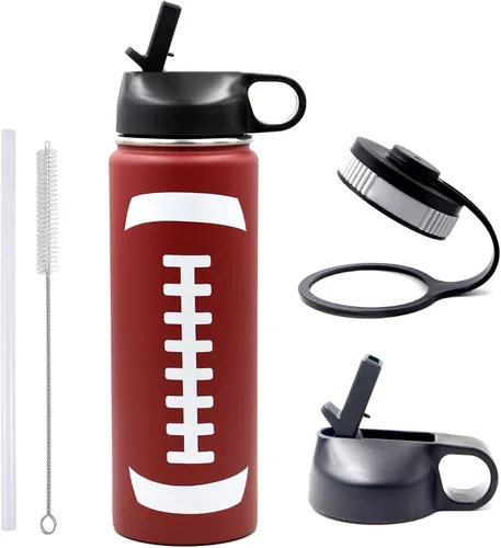 Miniatura 12 de Botella de agua de baloncesto de 12 onzas, botella de agua deportiva aislada al vacío de acero inoxidable con popote y 2 tapas, botella de agua