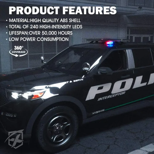 Miniatura 2 de Xprite Luz de baliza giratoria roja y azul de 240 LED con base magnética, luces intermitentes de advertencia de seguridad policial para vehículos