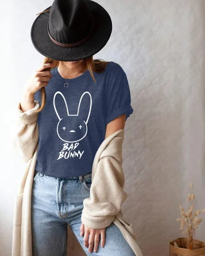 Miniatura 4 de Bad Bunny - Camiseta de Pascua para mujer, diseño divertido de conejo, para verano, vacaciones, hip hop, regalo