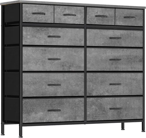 Miniatura 11 de VASICAR Cómoda para dormitorio con 12 cajones, cómoda alta de tela, cómoda compacta para armario, guardería, mesita de noche, sala de estar, Negro