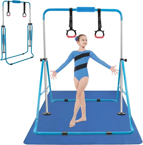 YEEGO DIRECT Barra de gimnasia con anillos, barra de gimnasia plegable para niños de 3 a 12 años, expandible para entrenamiento en casa, regalos