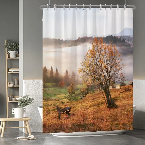 Miniatura 19 de Cortina de ducha de fantasma y gato negro para niños, 36 x 72 pulgadas, espeluznante y bonita, cortina de baño de Halloween con 6 ganchos, cortina
