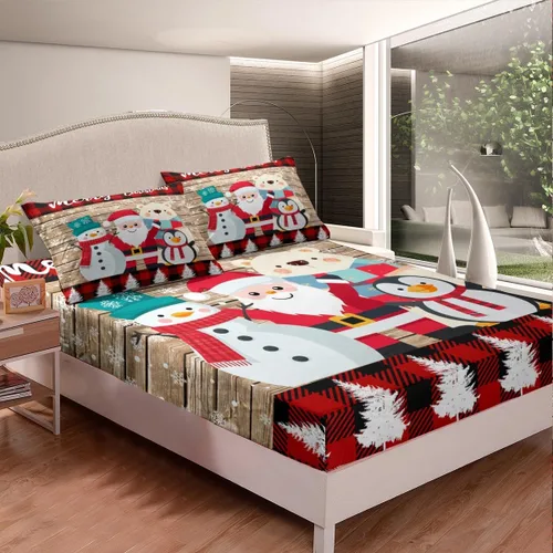Miniatura 2 de Erosebridal Sábana bajera ajustable de Feliz Navidad, juego de ropa de cama Kawaii de Papá Noel para niños, sábanas de animales de ciervo para Multi