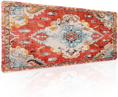 Miniatura 9 de Alfombrilla de ratón rosa y verde anime geométrica japonesa extendida para escritorio 90X40 CM, base de goma antideslizante, borde cosido