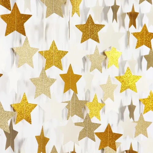 Miniatura 11 de Guirnalda de decoración de cumpleaños y graduación en negro y plata - 18.9 metros de serpentinas brillantes con purpurina y estrellas colgantes