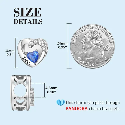 Miniatura 25 de SEVENWELL Dijes de piedra natal con flor grabada para el mes de nacimiento, pulsera de plata de ley 925, feliz cumpleaños para mujer