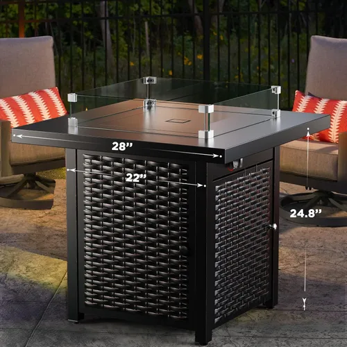 Miniatura 6 de Ciays Protector de viento de vidrio de 28 pulgadas / 32 pulgadas para fogata de propano, se adapta a mesa de gas de acero de 50,000 BTU, funciona