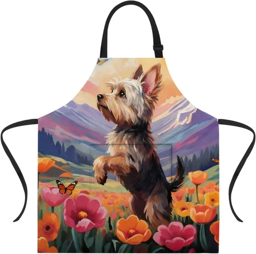 Miniatura 22 de ANNA QUEEN Delantal con 2 bolsillos impermeable para mujeres y hombres, estampado floral ajustable para cocina, hornear, barbacoa