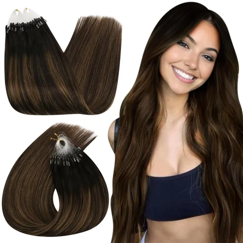 Miniatura 42 de Ugeat - Extensiones de cabello humano con microanillo, 14 pulgadas, extensiones de cabello Remy con microcuentas de 1 gm/hebra, 50 gms, extensiones