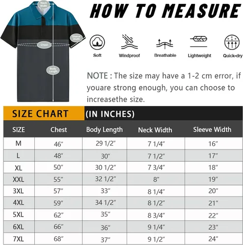 Miniatura 4 de Polo de golf para hombre grande y alto, ajuste seco, manga corta, impresión, rendimiento que absorbe la humedad, deportivo, casual, polo M-7XL