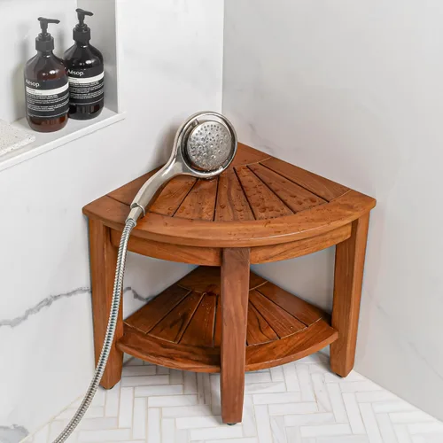Miniatura 10 de Best Home Fashion Mesa de banco de ducha de teca con estante, mesa auxiliar grande para baño y spa, 14 pulgadas de ancho x 30 pulgadas de largo x 18