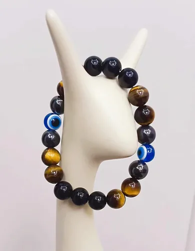 Miniatura 6 de Pulseras de triple protección con piedra de ojo de tigre de obsidiana negra con hematita para hombres y mujeres, pulsera de piedra curativa