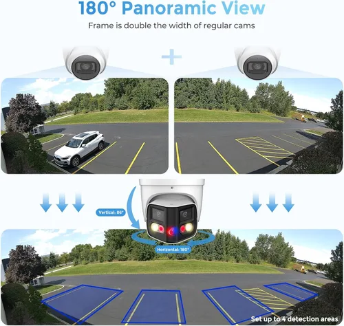 Miniatura 3 de Cámara POE IP TiOC al aire libre de doble lente 4K (8MP) - 2 x 4MP Duo 180° Cámera AI de ángulo amplio panorámico de torreta IP de doble