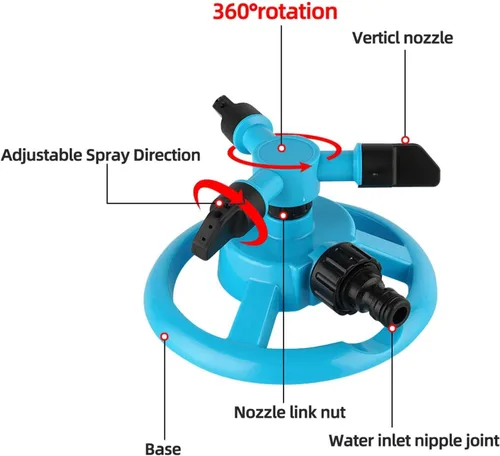 Miniatura 4 de Sene Aspersor automático de agua de jardín, sistema de riego de césped, rotación de cobertura de área grande, 360 grados, aspersor de plástico azul