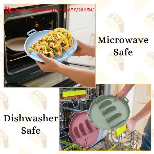 Miniatura 3 de Platos de silicona para tacos, juego de 3 bandejas reutilizables para servir tacos con 4 divisores, apto para lavavajillas y microondas, soporte