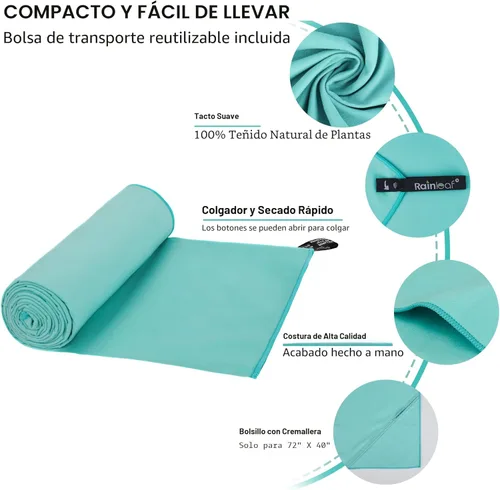 Miniatura 3 de Toalla de microfibra Rainleaf perfecta para viajes y gimnasio y camping. Secado rápido - Super absorbente - Ultra compacta - Liviana. Adecuada