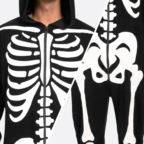 Miniatura 5 de Spooktacular Creations Disfraz de esqueleto para adultos, para hombre, que brilla en la oscuridad, pijama con capucha, ropa de dormir