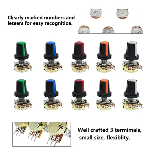 Miniatura 3 de Kit de potenciómetro B5K 10K 20K 50K 100K Ohm Lineal Taper Audio Rotativo Tipo B Potenciómetro con 1K 5K 10K 50K 100K 100K Ohm 3296W Multiturn