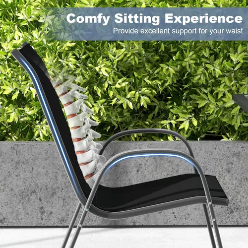Miniatura 7 de S AFSTAR Juego de 4 sillas para exteriores, sillas de patio apilables con reposabrazos y tela de asiento transpirable, juego de sillas de comedor