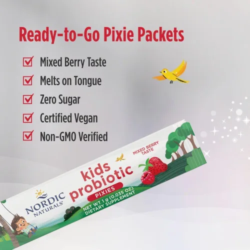 Miniatura 4 de Nordic Naturals Polvo probiótico de fusión rápida para niños, bayas mixtas, 30 paquetes, 3 mil millones de UFC, bienestar digestivo, apoyo