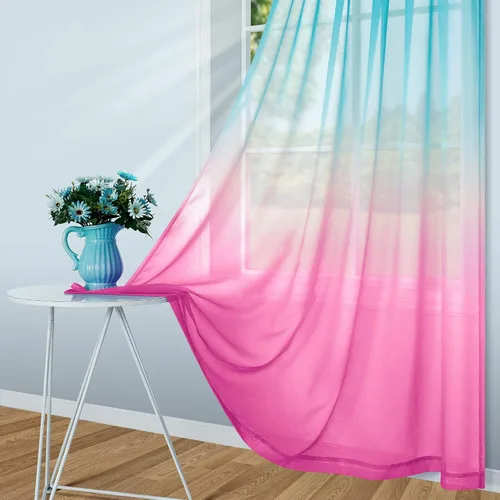 Miniatura 5 de Cortinas rosas y verdes para decoración de dormitorio de sirena, juego de 1 panel transparente, con bolsillo para barra, cortinas de sirena