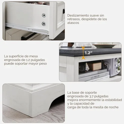 Miniatura 4 de ACCOHOHO Mesita de noche de 18" estilo granja con estación de carga, mesa auxiliar con 2 cajones de almacenamiento, mesa de cabecera, mueble