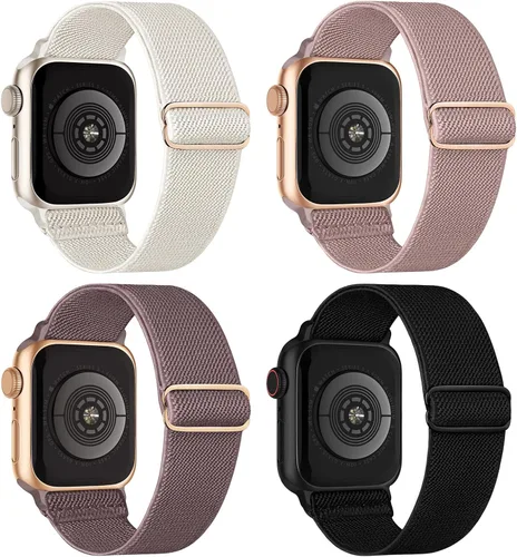 Paquete de 4 correas elásticas Solo Loop compatibles con Apple Watch de 1.496 pulgadas, 1.575 pulgadas, 1.614 pulgadas, 1.654 pulgadas, 1.732