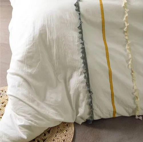 Miniatura 2 de Edredón hippie puro con borlas para dormitorio, manta bohemia con flecos indios, funda de edredón de algodón para mujer con fundas de almohada