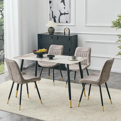 Miniatura 11 de Modern Dining Table Set for 4,50" Sintered Stone Table Set for 4,Marble Dining Table Set of 4 with Upholstered Chair,5 Piece Rectangular Dining Room