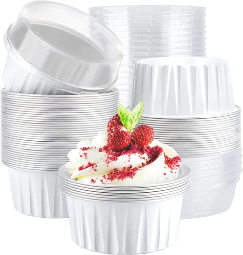 Miniatura 12 de EUSOAR Moldes de aluminio para magdalenas de varios colores, moldes de aluminio de 5 onzas para hornear, recipientes de postre con tapas, tazas de 5