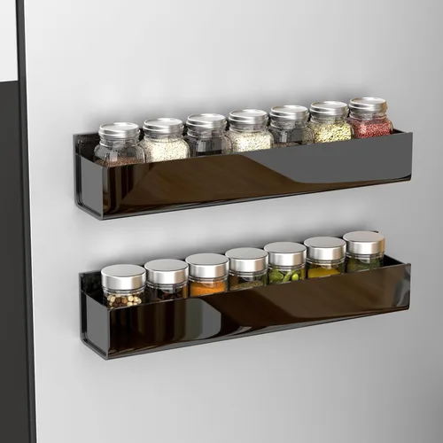 Miniatura 2 de PMMASTO Organizador de especias acrílico adhesivo para pared con cinta nano de doble cara, organización de estante de especias para puerta de Negro