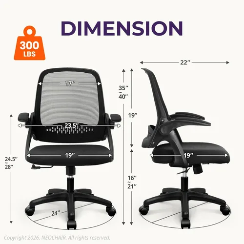 Miniatura 2 de NEO CHAIR Silla de escritorio de oficina para juegos de computadora, soporte lumbar ergonómico con reposabrazos acolchado abatible, altura ajustable