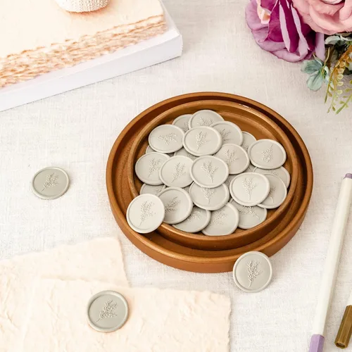Miniatura 4 de 50 calcomanías de sello de cera para boda, cumpleaños, baby shower, Acción de Gracias, invitación, negocios, sobres, 50 unidades Hojas-gris