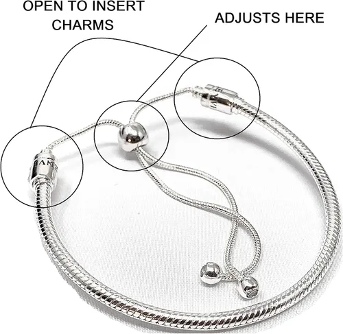 Miniatura 4 de Auténtica pulsera Bolenvi de plata de ley 925 de tamaño ajustable compatible con dijes de cuentas Pandora Metal