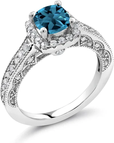 Miniatura 2 de Gem Stone King Anillo de compromiso de plata de ley 925 de 0.236 in con piedra natal y zafiro blanco creado con acento Anillo de compromiso