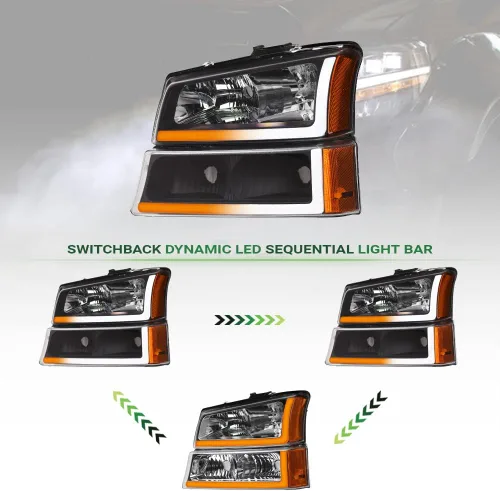 Miniatura 8 de Switchback - Barra de tubo LED secuencial, carcasa negra, faros delanteros de cristal con lámparas de parachoques de señal, reflector ámbar, 4