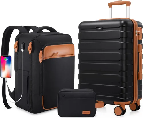 Juegos de equipaje rígido de 20 pulgadas con mochila, equipaje de mano de 22 x 14 x 9 pulgadas, aprobado por aerolíneas para hombres y mujeres,