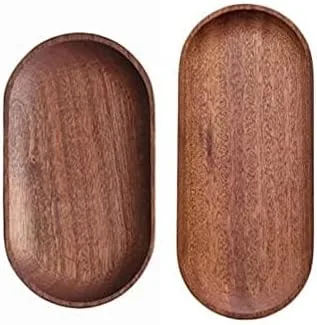 Juego de 2 mini bandejas para servir joyas y monedas, bandeja ovalada de madera natural para postres, plato pequeño de queso de madera, bandeja