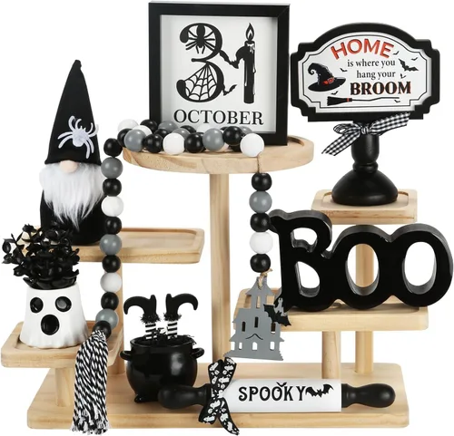Miniatura 14 de Decoraciones Navideñas Juego de 8 Piezas de Decoración para Bandejas Escalonadas, Bonita Decoración Navideña de Mesa para Hogar Estante Repisa