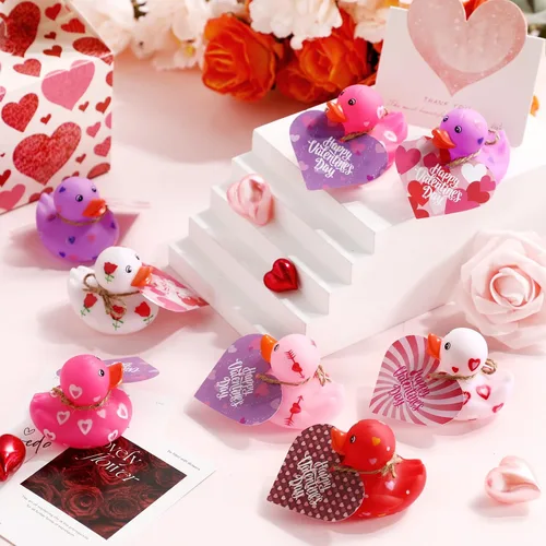 Miniatura 6 de Jerify 48 patos de 2 pulgadas para San Valentín para niños, regalos de intercambio de aula, patos de goma para el día de San Valentín con tarjetas