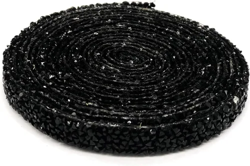 Miniatura 2 de Dowarm Cinta de diamantes de imitación de 3 yardas, rollo de cinta de diamantes de imitación, envoltura de malla con diamantes de imitación Negro