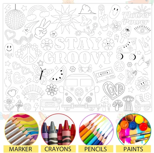 Miniatura 3 de Póster gigante para colorear para niños, con temática de Groovy, grande, grande, bohemio, hippie, libro de hojas para colorear para niños, escuela
