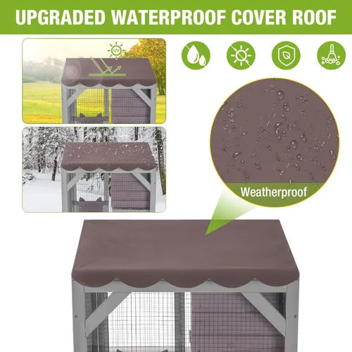 Miniatura 5 de Cat Catio - Recintos para gatos al aire libre, casa móvil para gatos con ruedas de ejercicio, jaula para gatos con caja de descanso mejorada, Gris